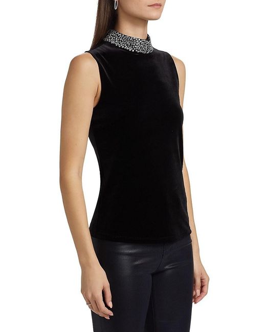 L'Agence Black Madelyn Crystal-Embellished Mock Turtleneck Sleeveless Top
