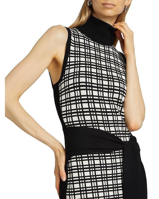 Alice By Temperley Black Peggy Windowpane Knit Sleeveless Midi-Dress