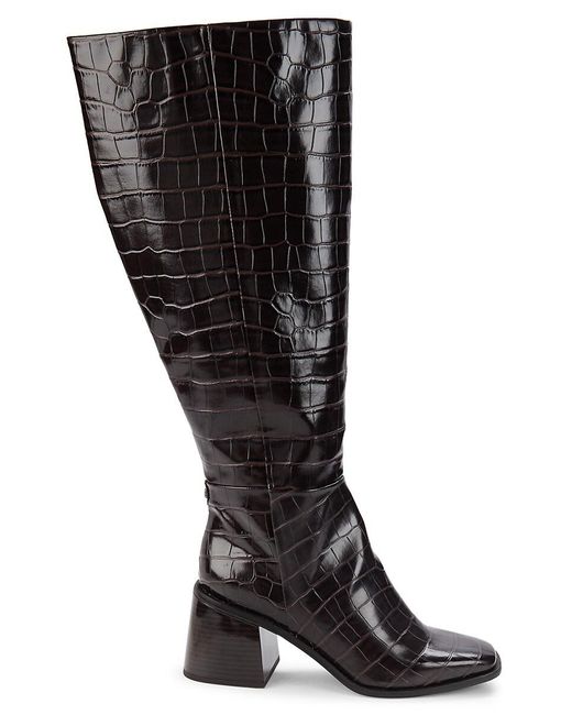 Sam Edelman Black Wade Faux Croc-effect Leather Knee Boots