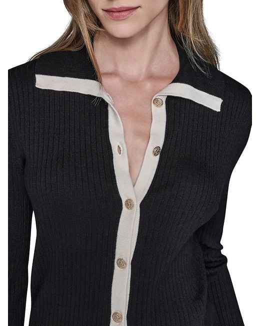 Karl Lagerfeld Blue Spread Collar Ribbed Sweater