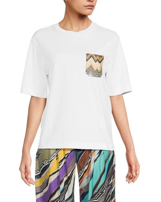 Missoni White Missoni Chevron Trim Cotton T-Shirt