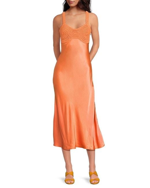 Rails Orange Laura Crochet Bodice Satin Midi-Dress