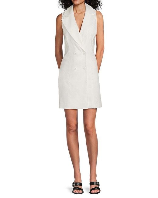 Alice + Olivia White Sleeveless Linen-Blend Blazer Minidress