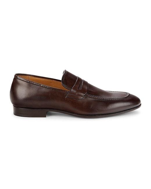 Saks Fifth Avenue Leather Penny Loafers in Brown for Men Lyst