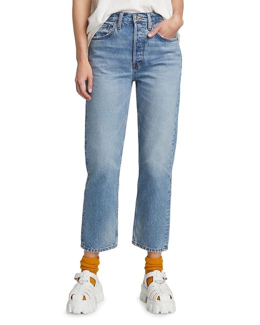 RE/DONE Denim 70s High-waisted Cropped Stove Pipe Jeans in Blue | Lyst ...