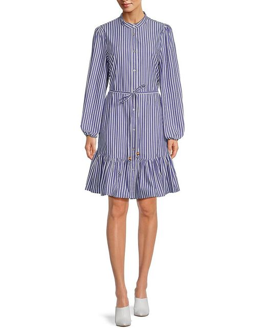 Nicole Miller Blue Striped Belted A-line Dress