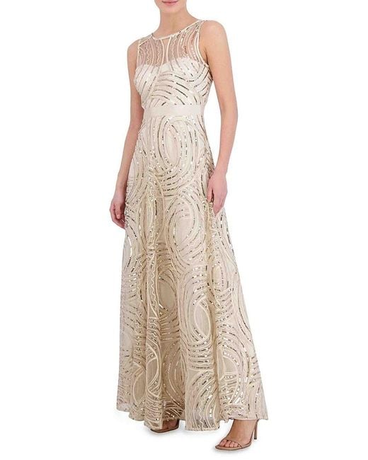 Eliza J Natural Sequin Mesh Gown