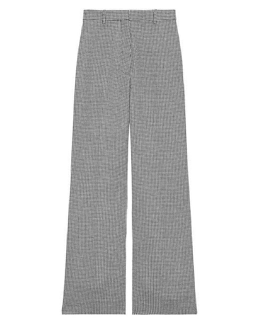 Theory Gray Houndstooth Linen-Blend Straight Trousers