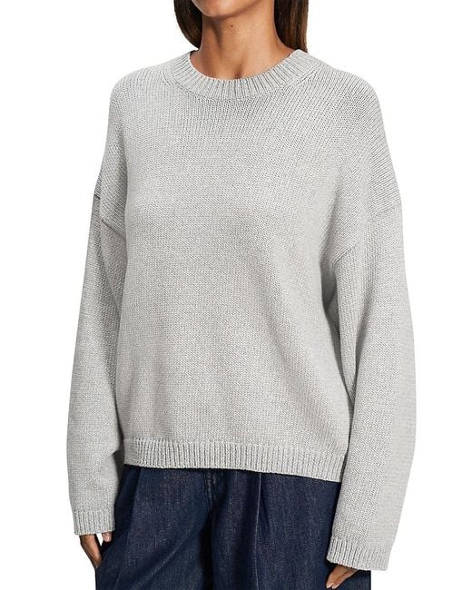 Theory Gray Oversized Cotton-Blend Crewneck Sweater