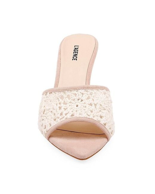 L'Agence Pink Armande 85mm Suede Crochet Mules