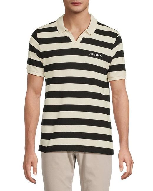 Karl Lagerfeld White Striped Cotton-Blend Polo Shirt for men