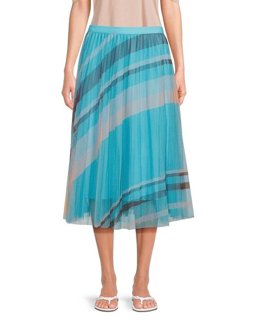 Wdny Blue Abstract Print Pleated Midi-skirt