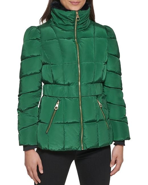 Guess Faux Fur Trim Quilted Puffer Jacket in Green Lyst Australia