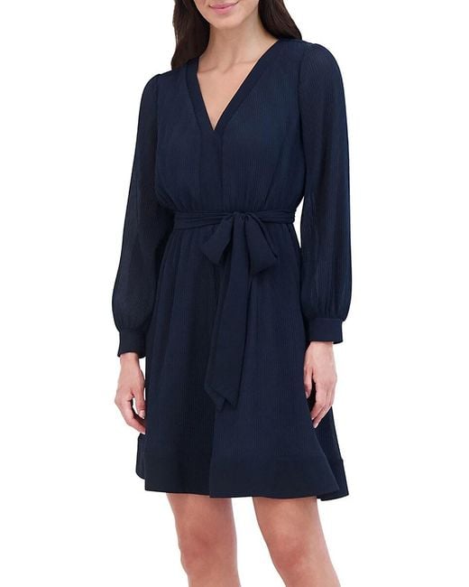 Eliza J Blue V-Neck Balloon-Sleeve Fit & Flare Dress
