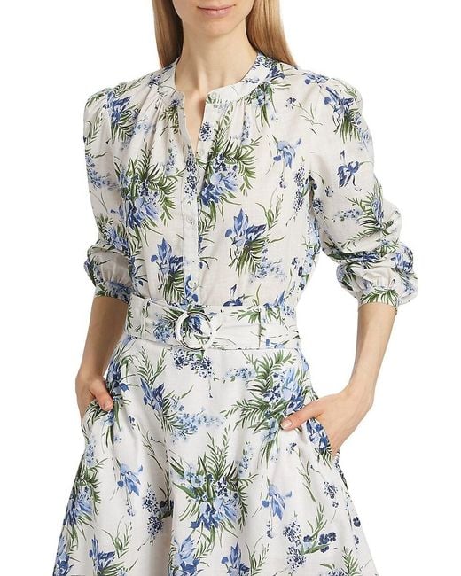 Veronica Beard Blue Ashlynn Floral Cotton Blouse