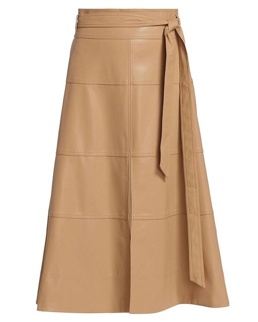 Tanya Taylor Pink Hudson Faux Leather Midi A Line Skirt