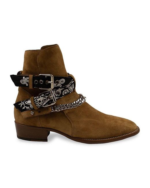 Amiri Bandana Leather Ankle Boots in Brown | Lyst