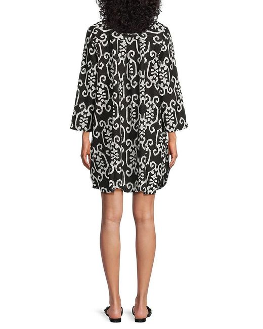 La Moda Clothing Black Printed Cotton Mini Cover-Up Shirtdress