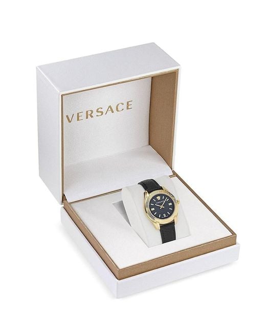 Versace Metallic Greca Time 35mm Goldtone Stainless Steel & Leather Watch
