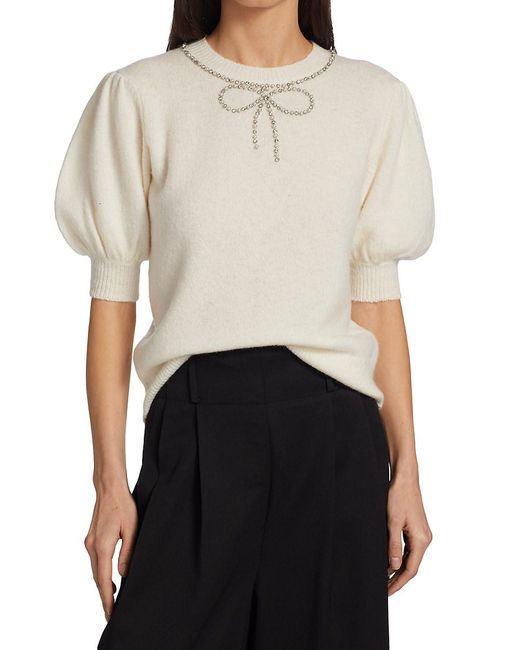 Kate Spade White Faux Pearl & Rhinestone Bow Sweater