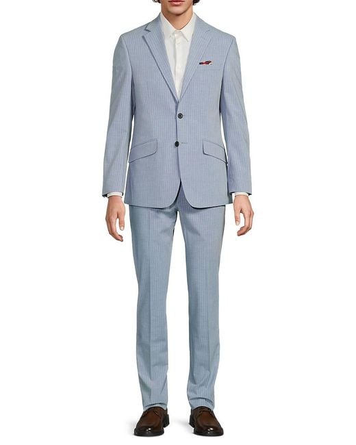 Ben Sherman Blue Pinstriped Stretch Slim-Fit Suit for men