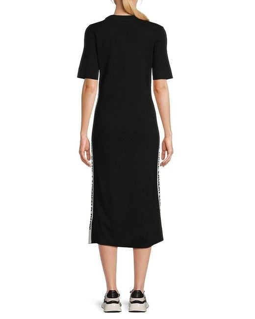 Karl Lagerfeld Black Logo-Trim Knit Midi-Dress