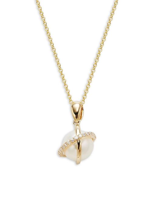 Effy Metallic 14k Yellow Gold, 10mm Freshwater Pearl & Diamond Pendant Necklace