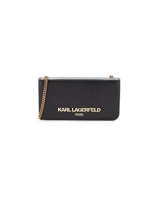 Karl Lagerfeld Black Logo Leather Chain Crossbody Bag