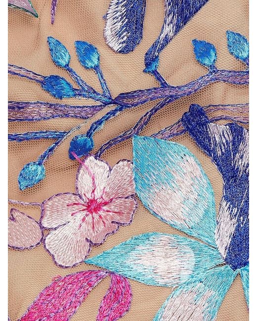 MILLY Blue Nira Floral Embroidered Off-The-Shoulder Midi-Dress