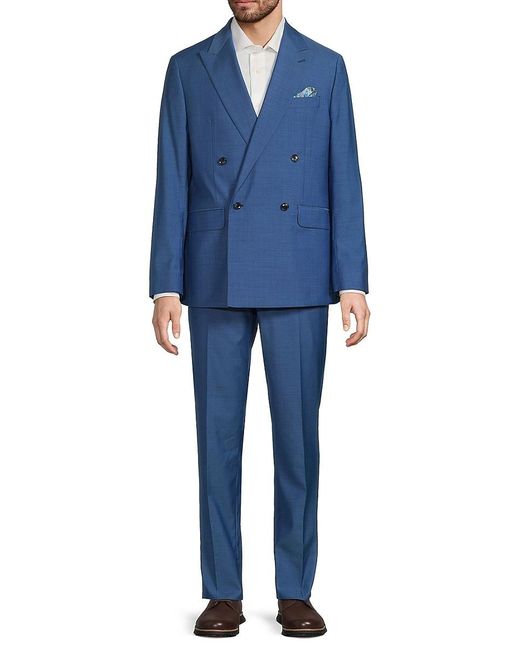 Tallia Blue Peak Lapel Wool Blend Slim Fit Suit for men