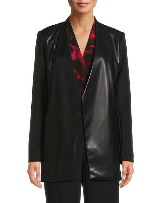 Calvin Klein Black Faux Leather Open Front Jacket