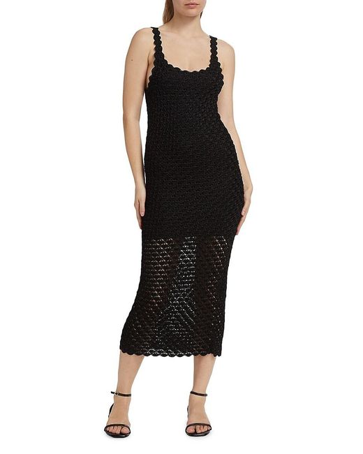 Alice + Olivia Black Bray Crochet Scoopneck Midi-Dress
