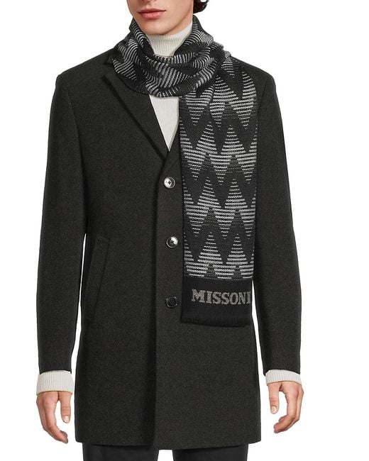 Missoni Gray Zigzag Wool-Blend Scarf for men