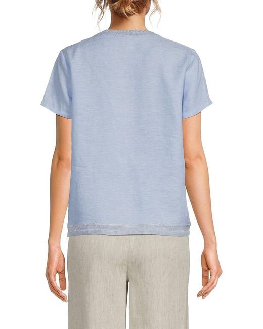 Saks Fifth Avenue Blue 100% Linen T-Shirt