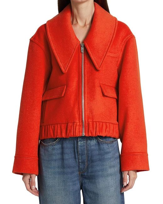 Ganni Red Cropped Wool Zip-up Jacket