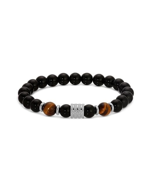 Eye Candy LA Black Liam Cubic Zirconia & Silvertone Beaded Stretch Bracelet Set for men