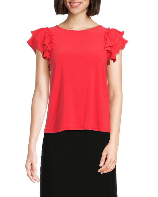 Philosophy By Republic Red Ruffle Sleeve Crepe Top