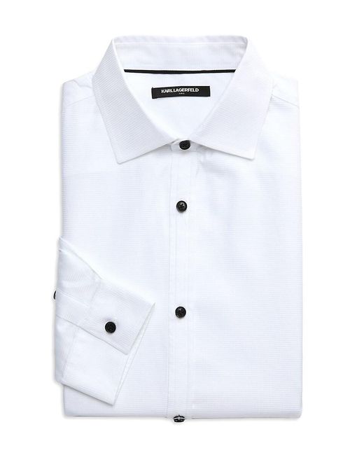KARL LAGERFELD Men's Jacquard Hexagon Long Sleeve Dress Shirt - Versatile Button-Down For Work Or Casual