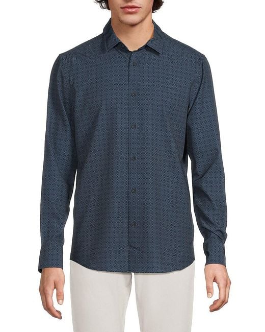 Kenneth Cole Blue 'Geometric Print Button Down Shirt for men