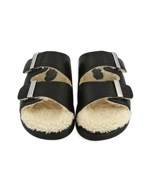 Alexander McQueen Black Leather Faux Fur Lined Flat Sandals