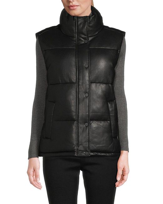 Marc New York Faux Leather Puffer Vest in Black Lyst