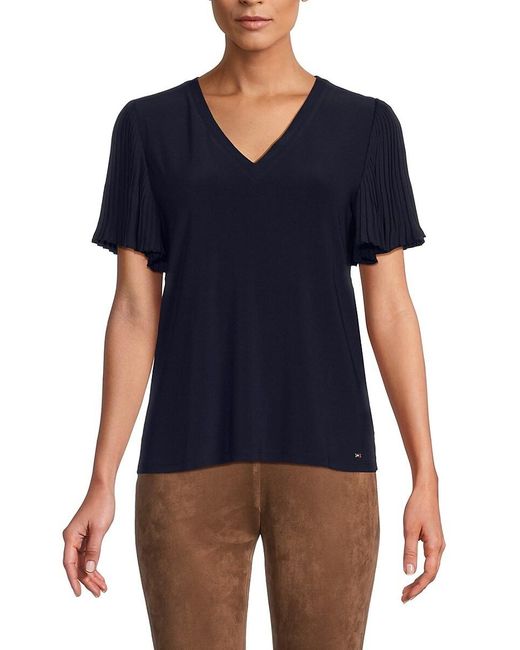 Tommy Hilfiger Blue Pleated Sleeve Top