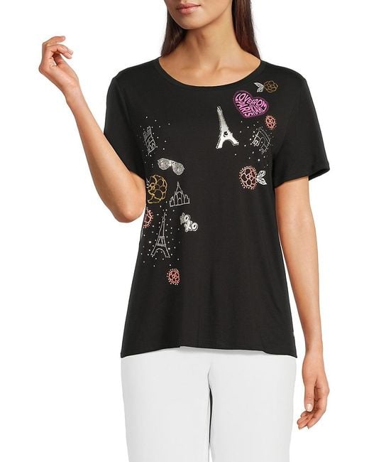 Karl Lagerfeld Black Paris Whimsy Embellished T-Shirt