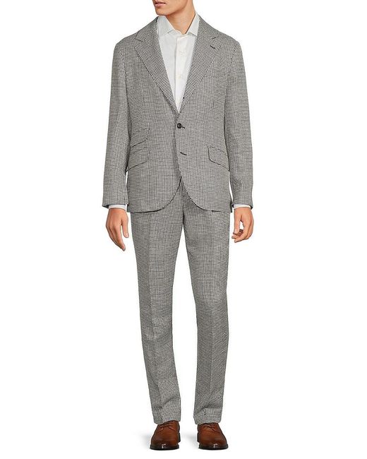 Brunello Cucinelli Gray Plaid Linen Blend Suit for men