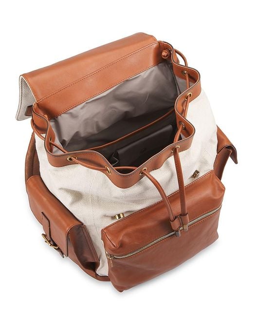 Brunello Cucinelli Brown Leather & Canvas Backpack for men