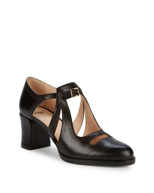 Fendi Black Chameleon Leather Mary Jane Pumps