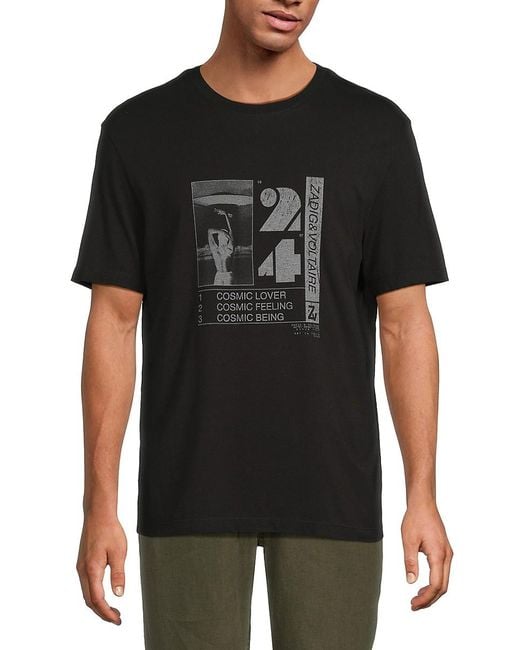 Zadig & Voltaire Black Cosmic Poster Graphic Cotton T-Shirt for men