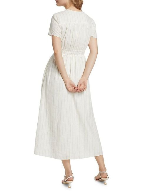 10 Crosby Derek Lam White Esmeray Striped Linen-Blend Midi-Dress
