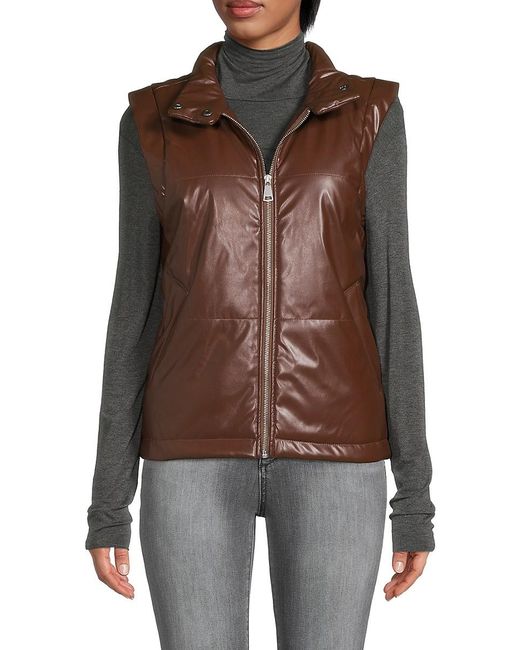 Vigoss Faux Leather Puffer Vest in Brown | Lyst Canada