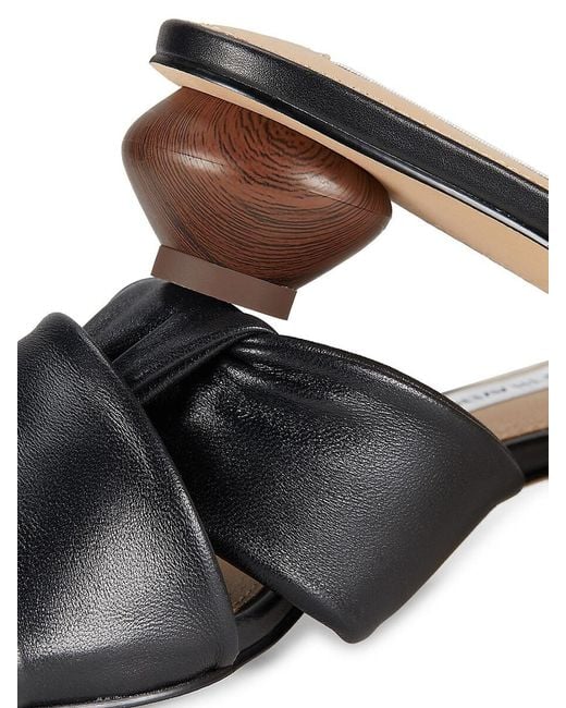 Saks Fifth Avenue Black 30Mm Leather Knot Slide Sandals